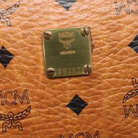 MCM Logogram Vicetos Boston Bag PVC Leather Brown Gold Auth am8629 - Picture 12 of 16